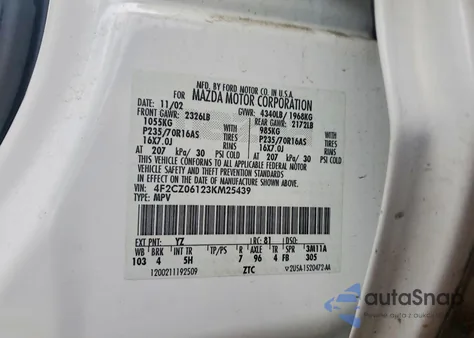 2003 Mazda Tribute Es из США, поврежденный, VIN 4F2CZ06123KM25439